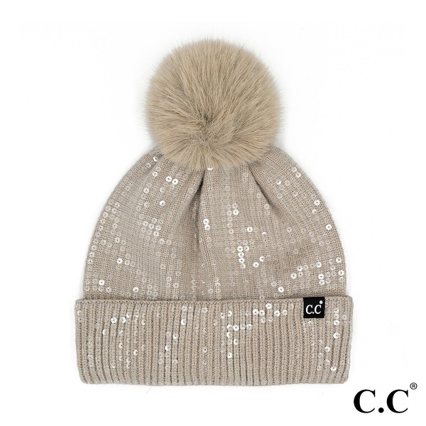HTC0044 All Over Sequin Pom Beanie One Size Hat: 48