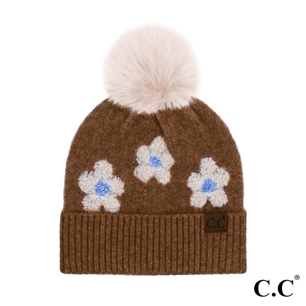 C.C HTC0079
Daisy Pattern Beanie With Pom 

- 97% Recycled Polyester / 3% Spandex
- Pom 100% Faux Fur 
- One Size Fits Most