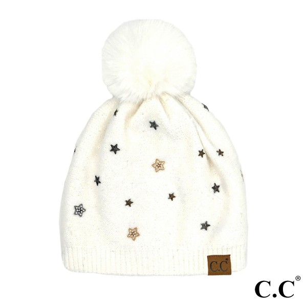 Wholesale c C HTE Star Studded Pom Beanie One Fits Most Faux Fur Pom Recycled Po