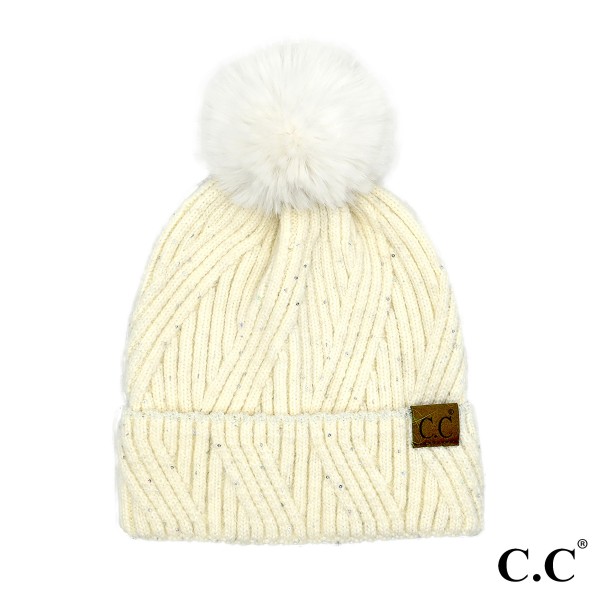Wholesale c C HTS Sequin Beanie Pom One Fits Most Polyester Angora
