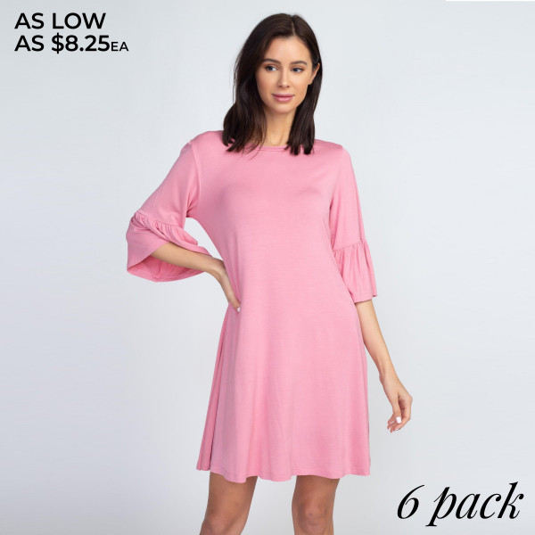 Wholesale women s solid peplum sleeve dress o sleeves peplum cuffs o Roundneck o