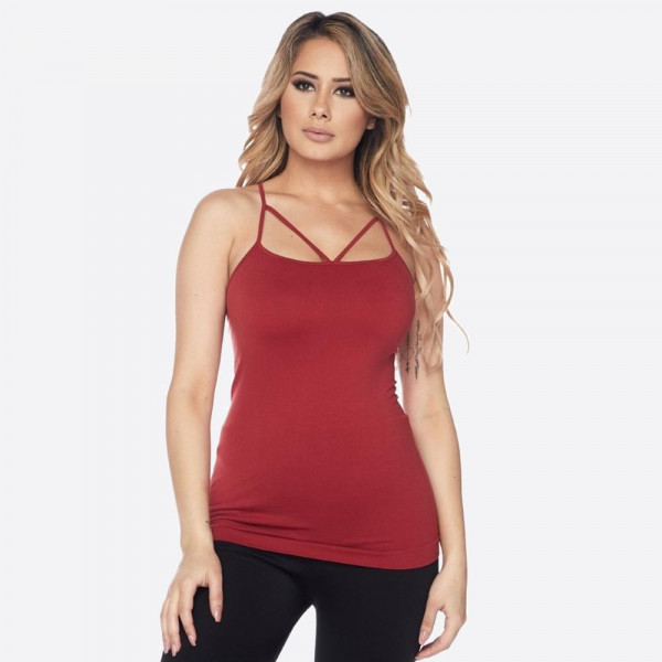 Wholesale women s Solid Color Seamless Criss Cross Camisole o Criss cross detail