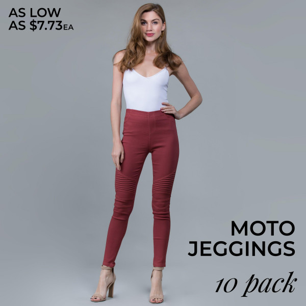Wholesale junior jeggings Moto construction back pockets elastic waistband wove