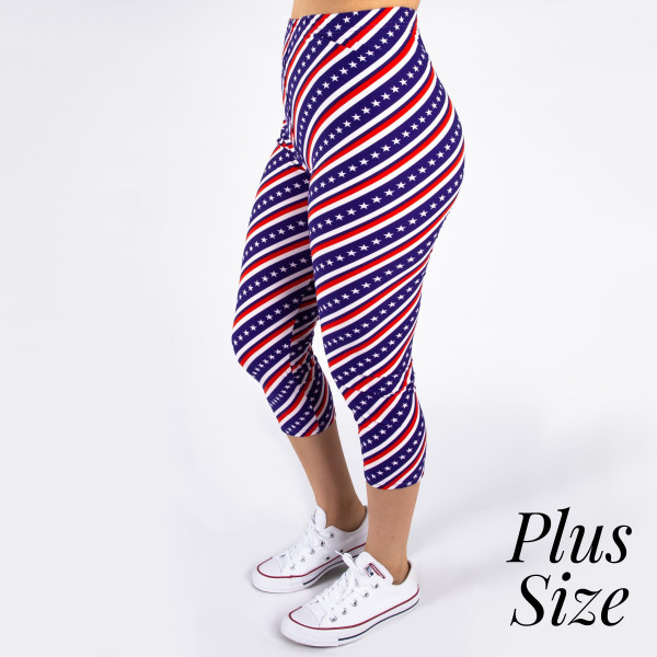 Wholesale pLUS peach skin th July capri leggings stars stripes Inseam One fits m