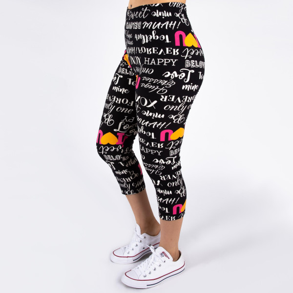 Wholesale peach skin I Love print capri leggings Inseam One fits most Compositio