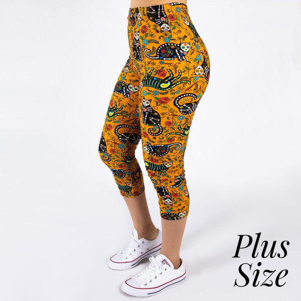 Wholesale pLUS peach skin sugar skull cat print capri leggings Inseam One fits m