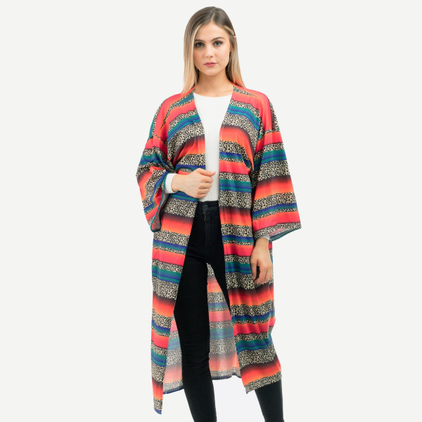 Wholesale women s Lightweight Leopard Print Serape Kimono One fits most L Polyes