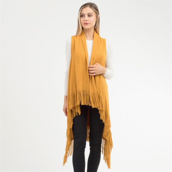 Wholesale solid knit vest fringes One fits most longest Acrylic