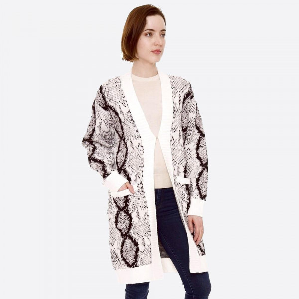 Wholesale snakeskin Knit Cardigan Pockets One fits most L Polamide Polyester Vis