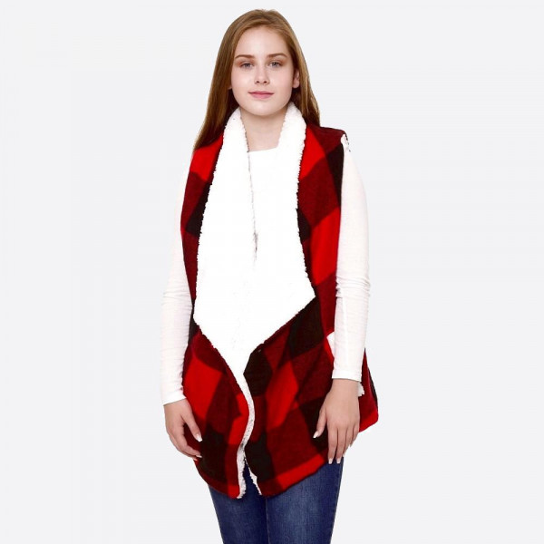 Wholesale buffalo check sherpa lined vest One fits most Acrylic