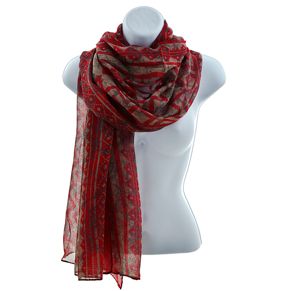 Wholesale lightweight viscose fabric scarf wine red taupe zig zag print