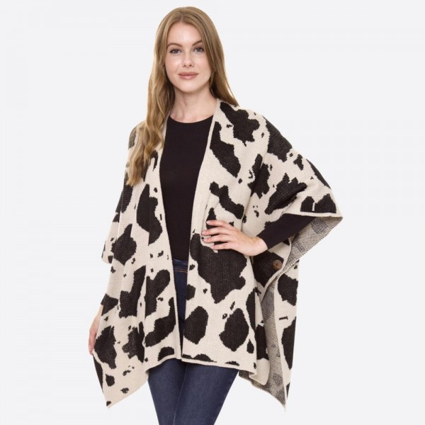 Wholesale cow Print Knit Winter Kimono One fits most L Acrylic