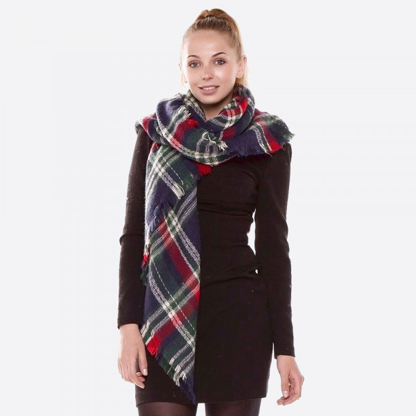 Wholesale navy Plaid Blanket Scarf Acrylic
