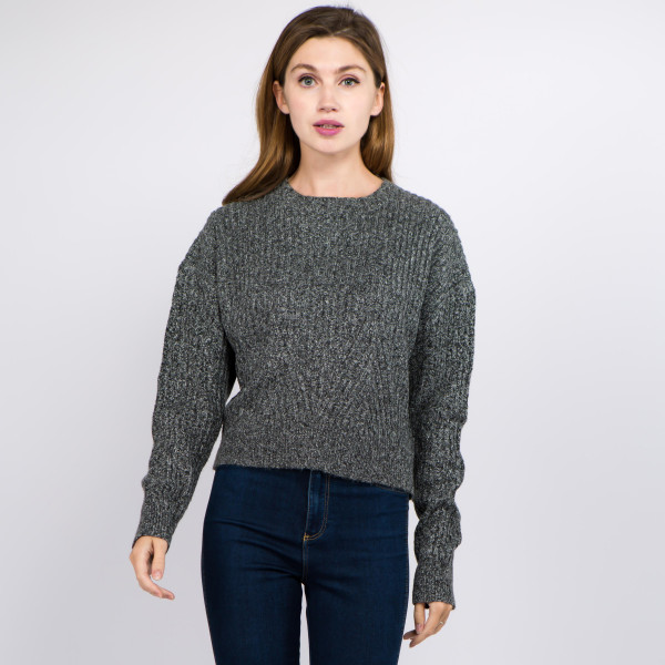 Wholesale solid color heather knitted crop sweater One fits most Polyester