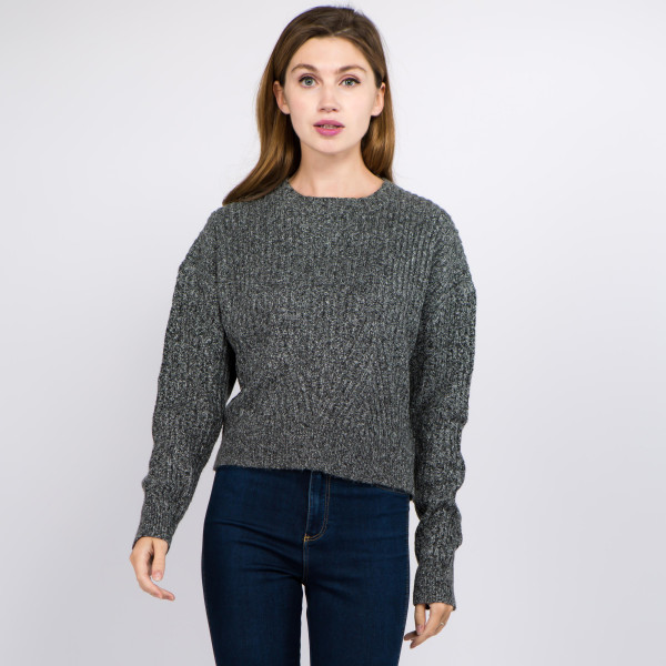 Wholesale solid Heather Knit Crop Sweater One fits most L Polyester