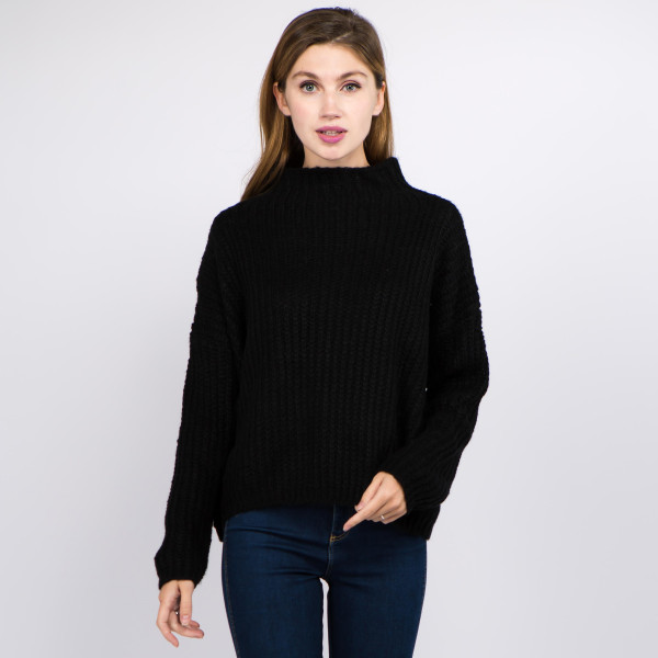 Wholesale solid Color Chunky Knit Turtleneck Sweater One fits most L Acrylic