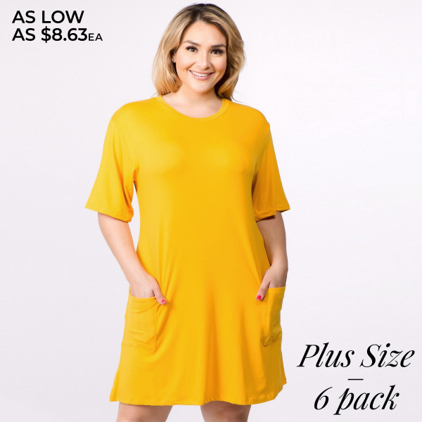 Knee Length Long Yellow T Shirt Dress Women's Plus Size Solid