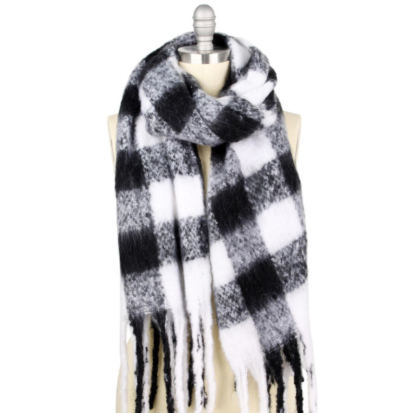 Wholesale oversized Oblong Buffalo Check Scarf Fringe Tassels W L Fringes L Poly