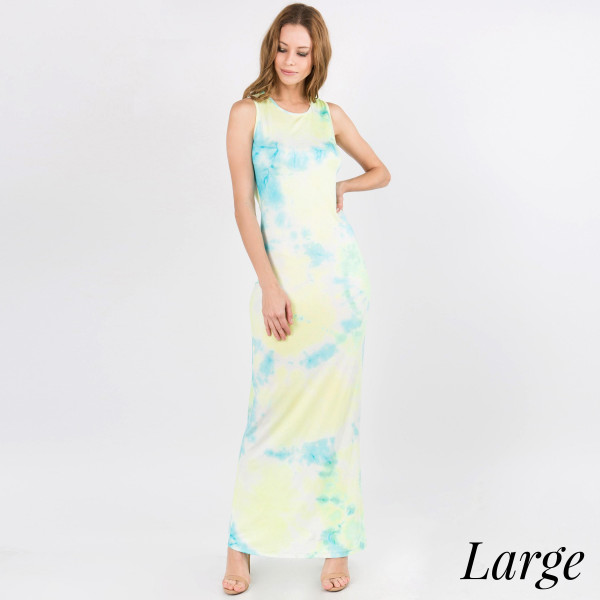 Tie-dye sleeveless full length maxi dress. Approximately 40" in length. Scoop Neckline Sleeveless Closure Style: Pullover Import - Size: Large - Content: 95% Rayon, 5% Spandex | 7303112 | Wholesale Fashion Jewelry Tie-dye sleeveless full length maxi dress. Approximately 40" in length. Scoop Neckline Sleeveless Closure Style: Pullover Import - Size: Large - Content: 95% Rayon, 5% Spandex | 7303112 | Wholesale Fashion Jewelry