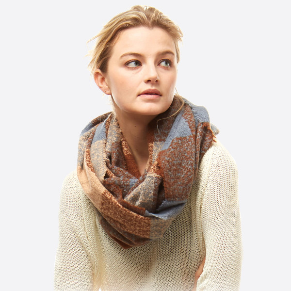 Soft Touch Boucle Plaid Infinity Scarf.

- Approximately 23" W x 66" L
- 100% Polyester