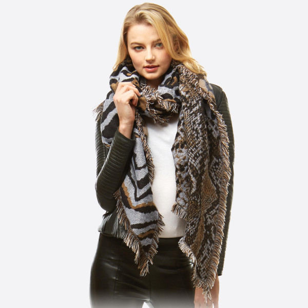 Wholesale multi Animal Print Bias Cut Oblong Scarf W L Acrylic