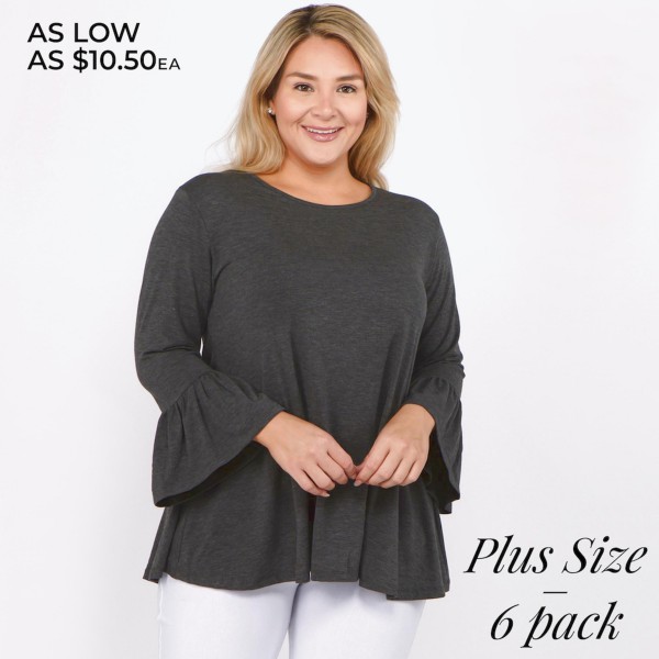 Wholesale women s Plus Solid Color Bell Sleeve Tunic Top Pack o bell sleeves o R