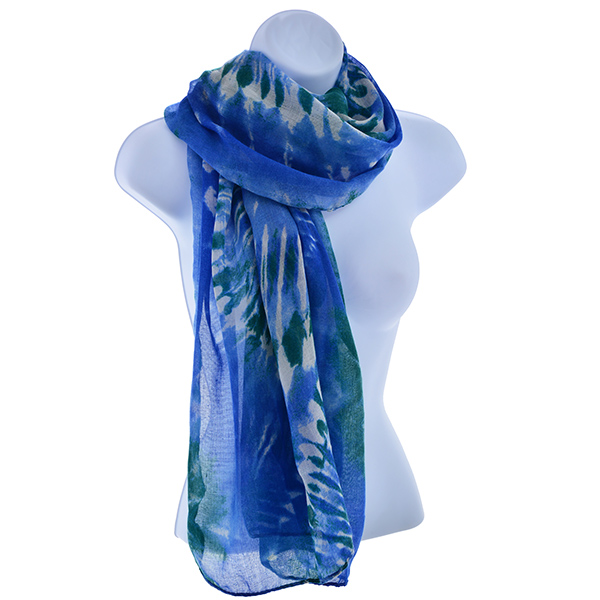 Wholesale lightweight blue polyester scarf blue green tie dye print