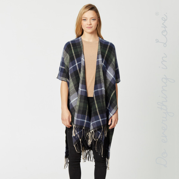 Do everything in Love Brand Plaid Print Kimono with Fringe Tassels.

- One size fits most 0-14
- Approximately 39.5" L
- 65% Acrylic, 35% Polyester