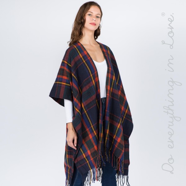 Do everything in Love Brand Plaid Print Kimono Featuring Fringe Tassels.

- One size fits most 0-14
- Approximately 37" L
- 100% Acrylic