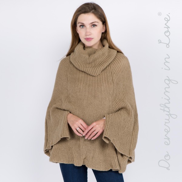 Wholesale do everything Love brand solid color marled woven turtleneck poncho si