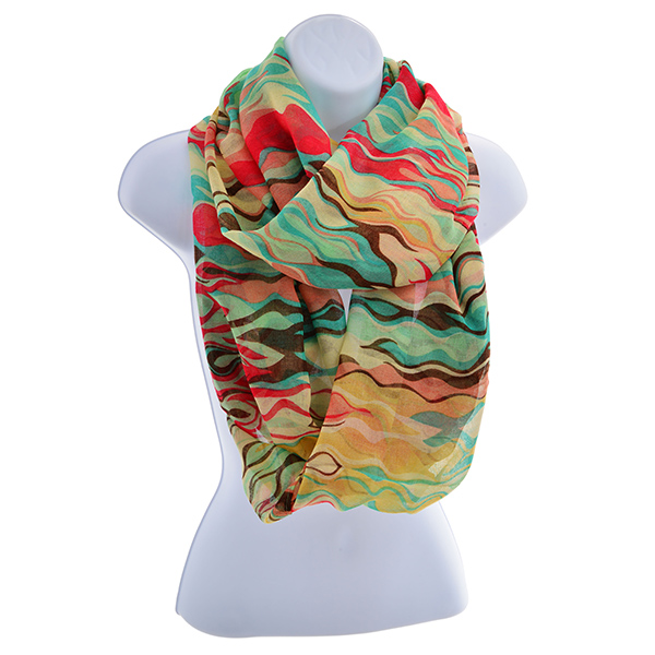 Wholesale light weight polyester fabric infinity scarf multicolored pastel wave