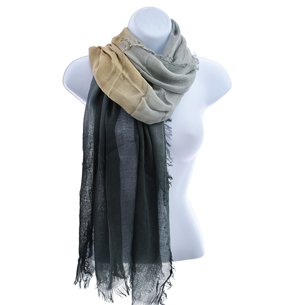 Wholesale lightweight cotton fabric scarf black brown ombre frayed edges