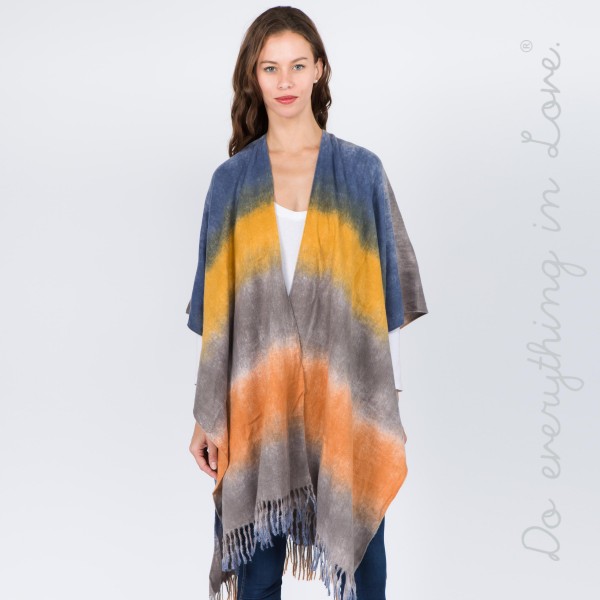 Do everything in Love Brand Tie-Dye Kimono with Fringes.

- One size fits most 0-14
- Approximately 37" L
- 70% Polyester, 30% Viscose