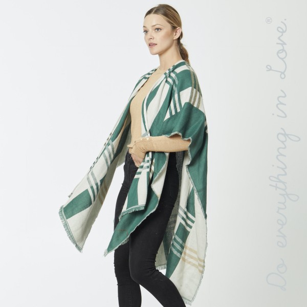 Do everything in Love Brand Plaid Kimono with Frayed Trim.

- One size fits most 0-14
- Approximately 36" L
- 100% Acrylic