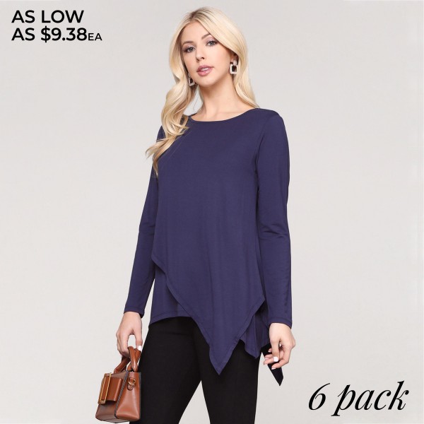 Wholesale women s solid color long sleeve asymmetrical hem tunic top o Long slee