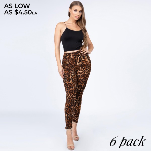 Women's Leopard Print Leggings. (6 Pack)

- Pack Breakdown: 6 Pair Per Pack
- ONE SIZE fits most 0-14
- Inseam approximately 29" L
- 95% Polyester, 5% Spandex