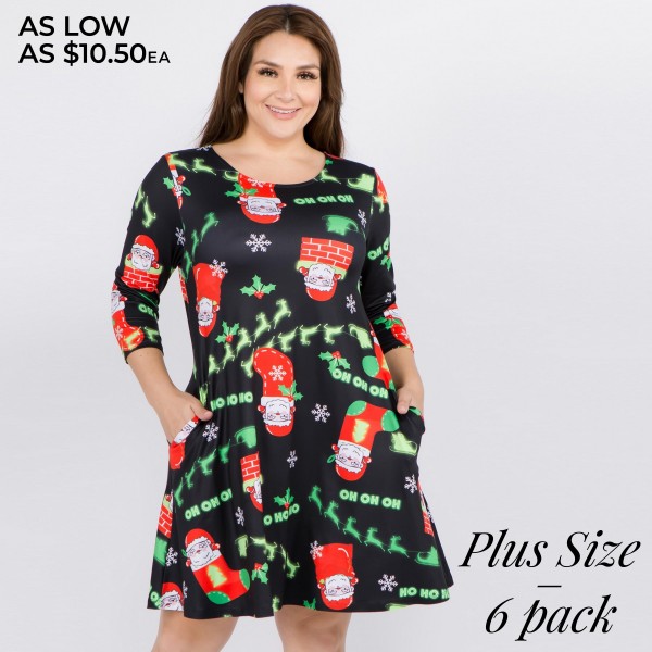 Wholesale women s plus Christmas Ho Ho Ho Santa print Line dress pocket details