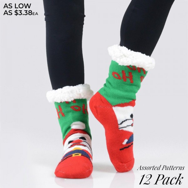 Wholesale women s Assorted Christmas Print Sherpa Socks Pack o Assorted Christma