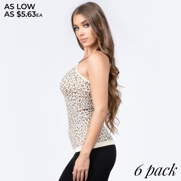 Women's Seamless Leopard Print Camisole.

• Soft and comfortable thin straps
• Leopard pattern throughout
• Long length hem
• Fits like a glove
• Seamless design for comfort
• Smooth and stretchy fabric
• Perfect for layering under semi-sheer style or by itself
• Imported

- Pack Breakdown: 6pcs/pack
- One size fits most 0-14
- Approximately 20" in length
- 92% Nylon / 8% Spandex