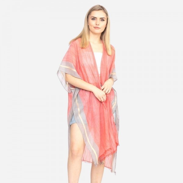Wholesale lightweight solid two trim kimono One fits most L Polyester