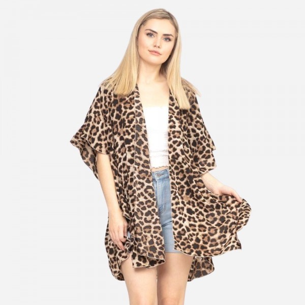 Women's Lightweight Leopard Print Kimono.

- One size fits most 0-14
- Approximately 33" L
- 100% Polyester