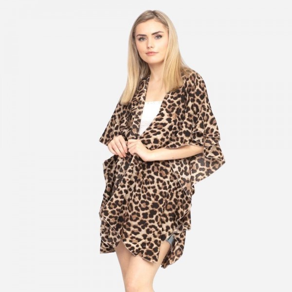 Women's Lightweight Leopard Print Kimono.

- One size fits most 0-14
- Approximately 33" L
- 100% Polyester