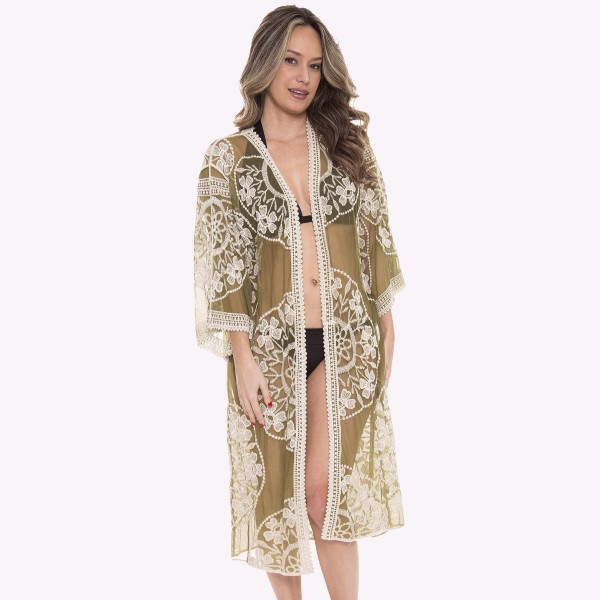 Wholesale women s mesh floral lace maxi kimono One fits most L Viscose