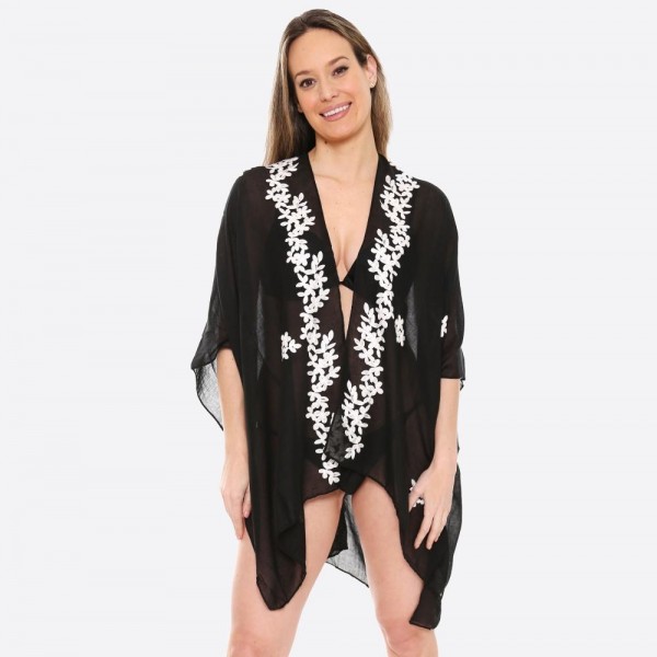 Wholesale women s lightweight sheer floral embroidered kimono One fits most L Vi