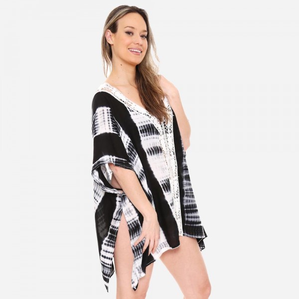 Women's Lightweight Tie-Dye Crochet Cover Up Top.

- One size fits most 0-14
- Approximately 30" L
- 100% Viscose