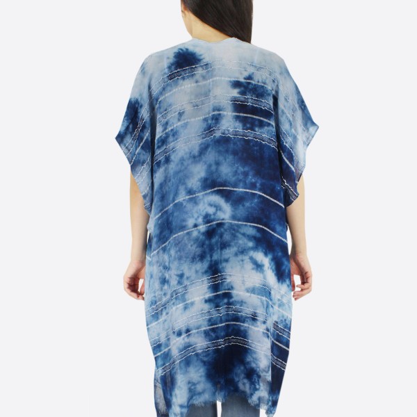 Women's lightweight marble tie-dye embroidery stitch kimono.

- One size fits most 0-14
- Approximately 37" L
- 100% Polyester