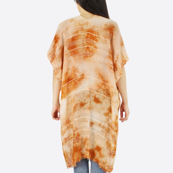 Women's lightweight marble tie-dye embroidery stitch kimono.

- One size fits most 0-14
- Approximately 37" L
- 100% Polyester