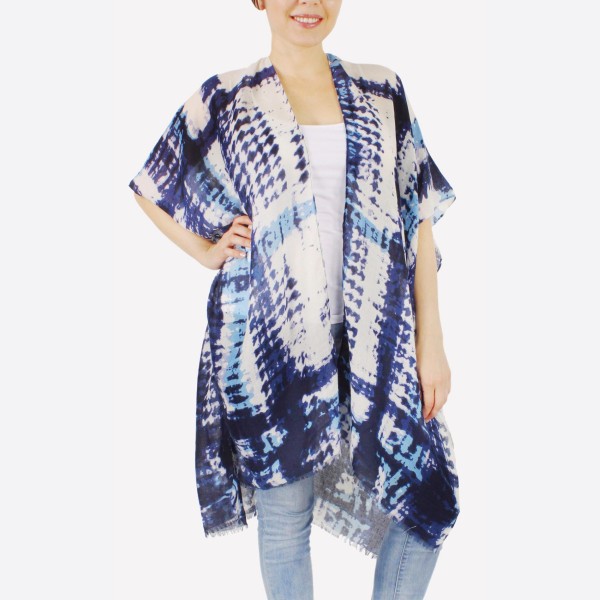 Women's lightweight navy blue brushed tie-dye kimono.

- One size fits most 0-14
- Approximately 36" L
- 100% Polyester