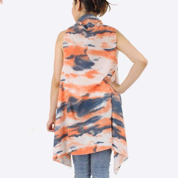 Women's lightweight brushed tie-dye vest kimono.

- One size fits most 0-14
- Approximately 37" L
- 100% Polyester