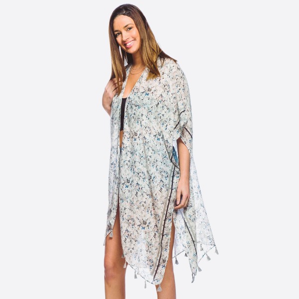 Wholesale women s lightweight soft floral tassel kimono One fits most L Polyeste